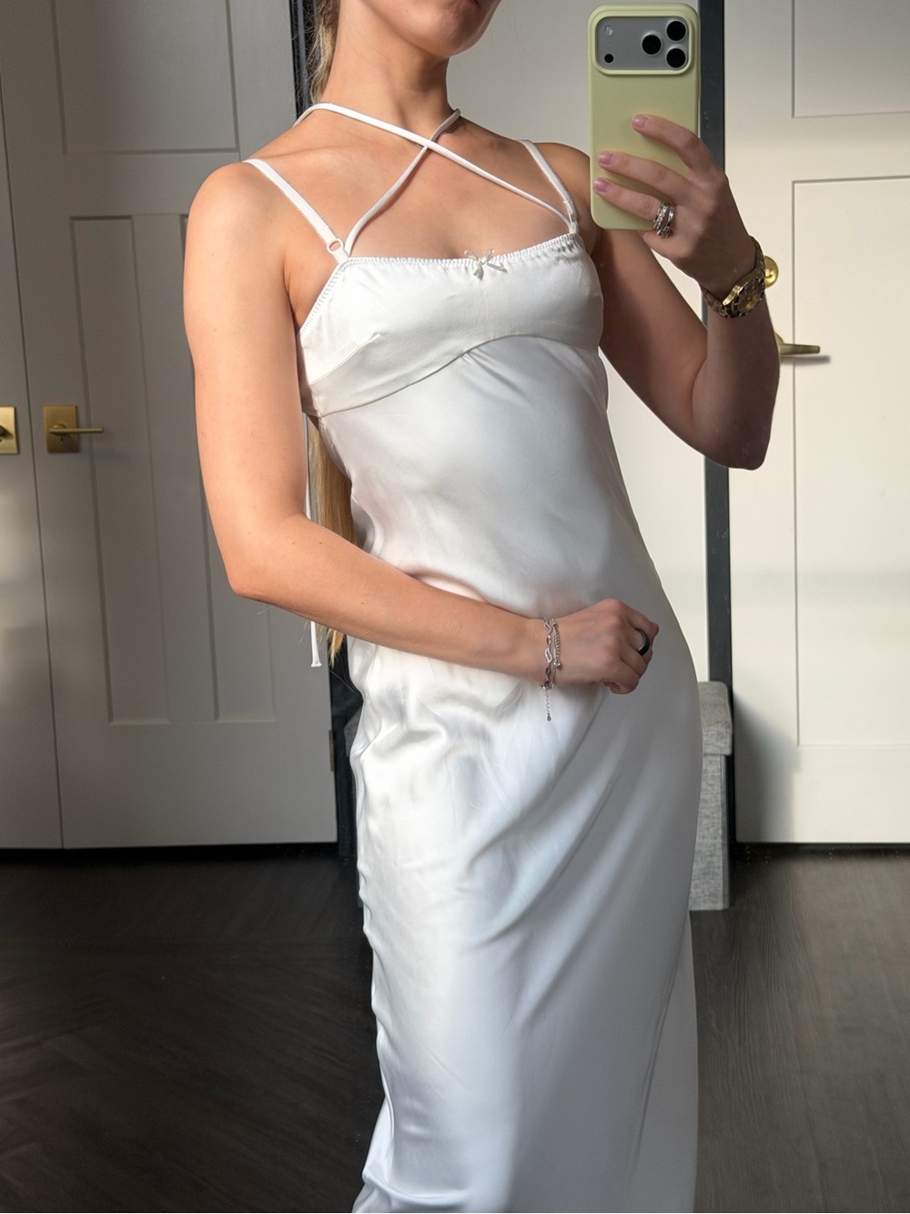 Silky White Slip Dress with Strappy Detail